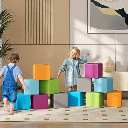 12 PCs Soft Play Blocks, Soft Foam Toy, Building and Stacking Blocks for Kids, Grey