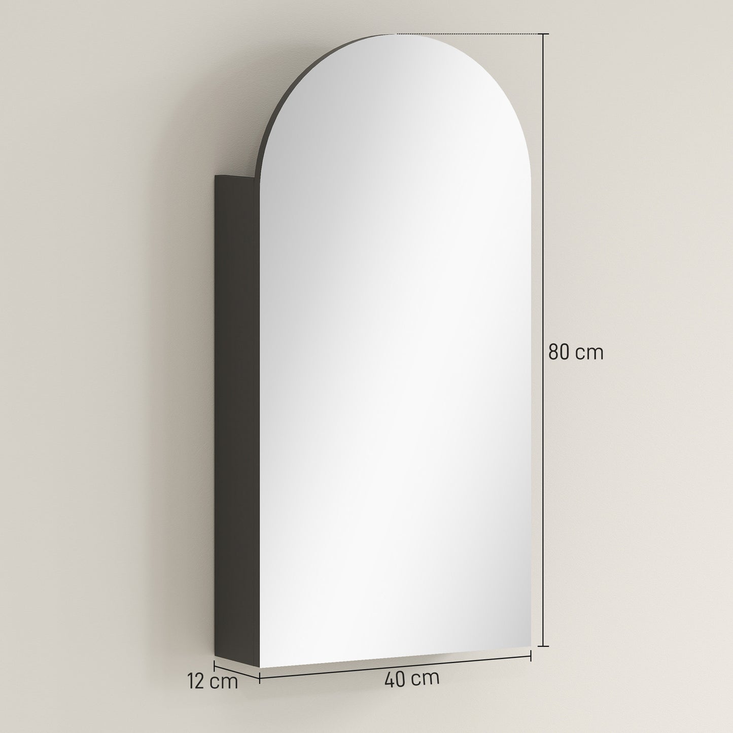Arched Bathroom Mirror Cabinet with Adjustable Glass Shelves - Black