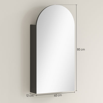 Arched Bathroom Mirror Cabinet with Adjustable Glass Shelves - Black