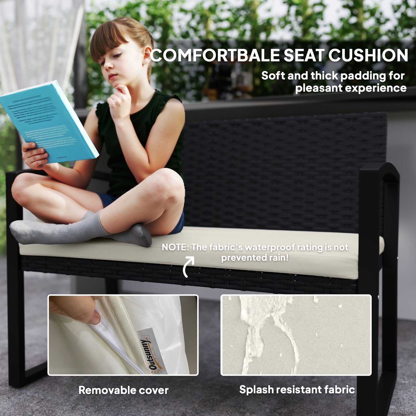 Two-Seater Rattan Garden Bench - Beige