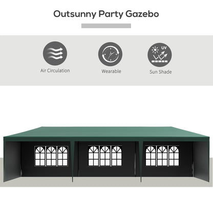 9 x 3 m Party Tent Gazebo Marquee Outdoor Patio Canopy Shelter with Windows and Side Panels Dark Green