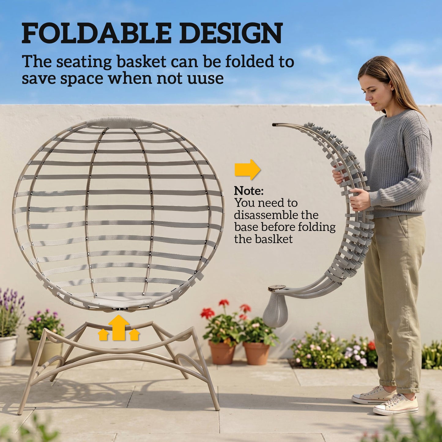 Egg Chair with Cushion & Side Pocket - Light Grey