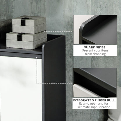 High Gloss Shoe Cabinet with White Doors and Open Shelves, Hallway Shoe Cupboard Storage Organiser for 15 Pairs of Shoes