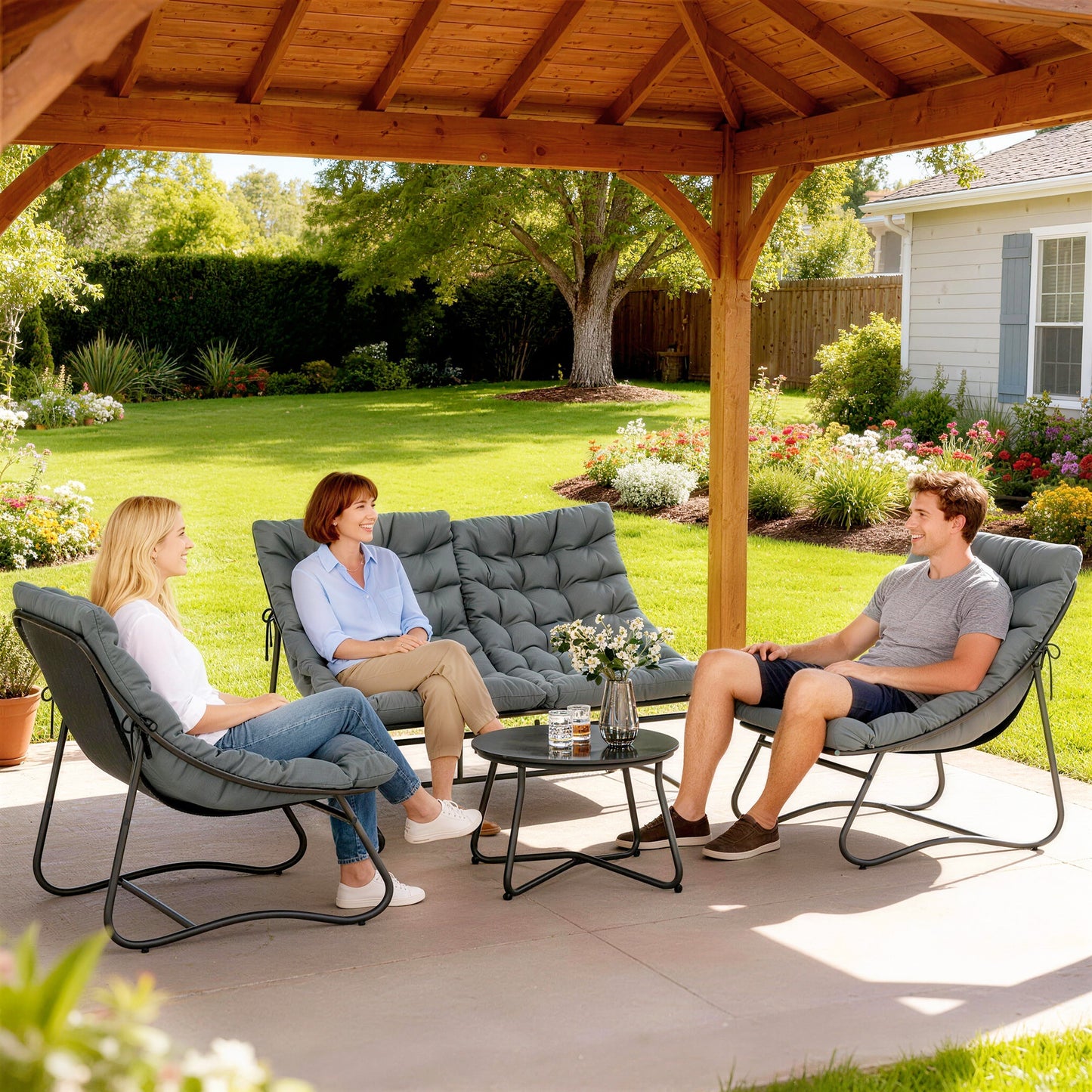 Four-Piece Curved Seat Garden Sofa Set - Grey/Black