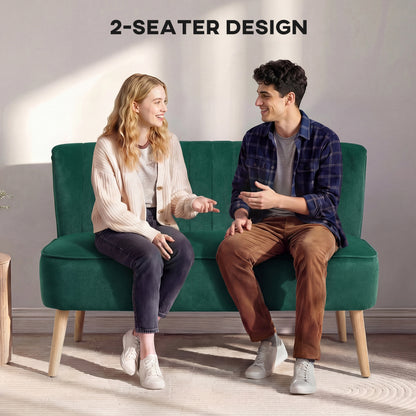 117cm Loveseat Sofa Upholstered Small 2 Seater Sofa with Thick Padded Seat and Rubber Wood Legs, Dark Green
