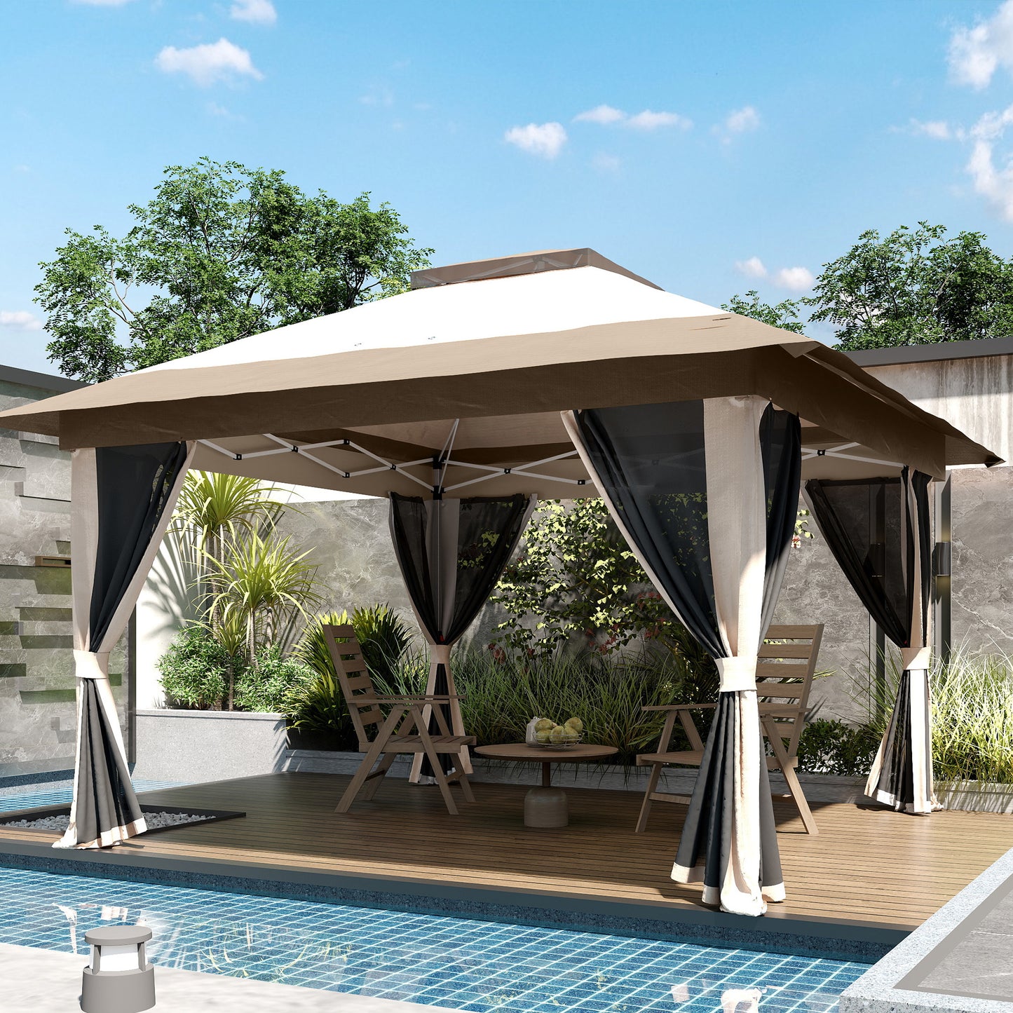 3.6 x 3.6m Pop-Up Gazebo, with Accessories - Beige