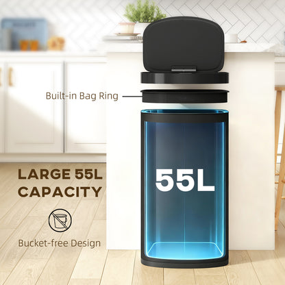 55L Sensor Bin with Soft-Close Lid, Automatic Touchless Motion Sensor Kitchen Bin with Fingerprint Resistant Stainless Steel