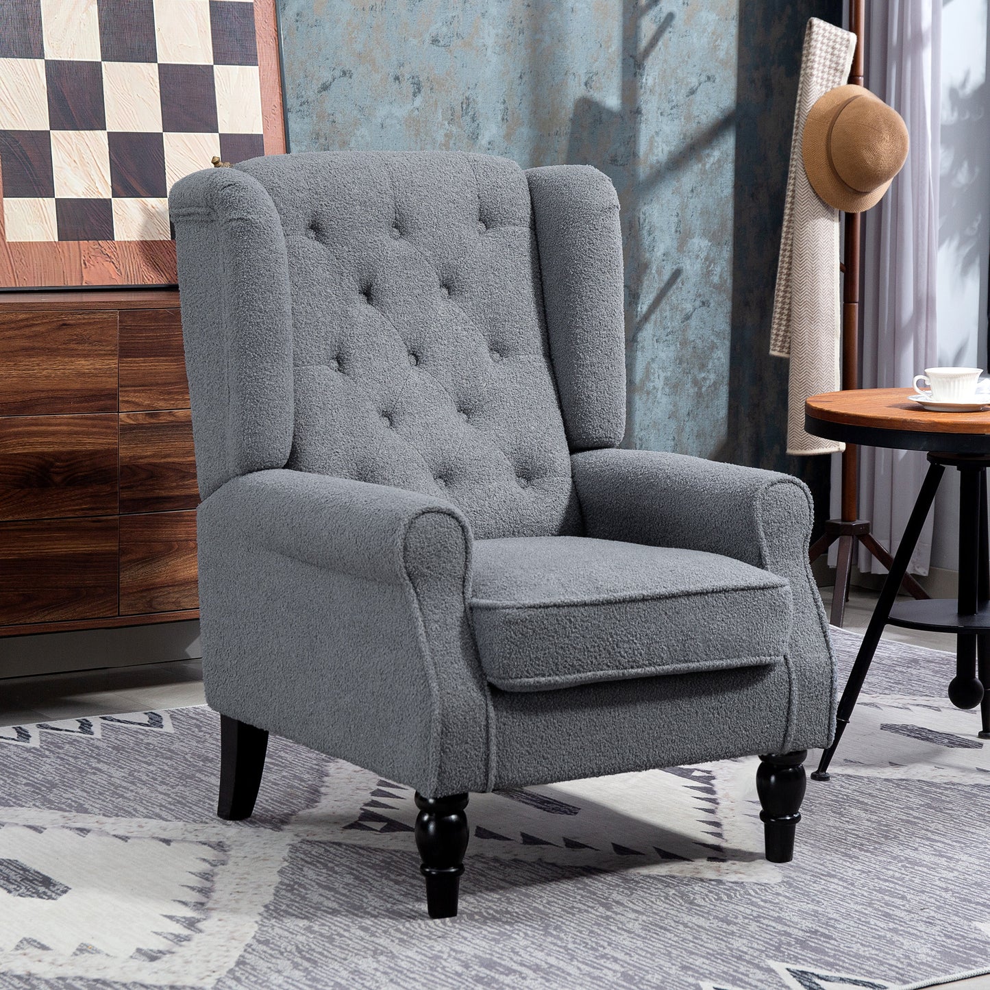 Wingback Accent Chair, Retro Upholstered Button Tufted Occasional Chair for Living Room and Bedroom, Grey