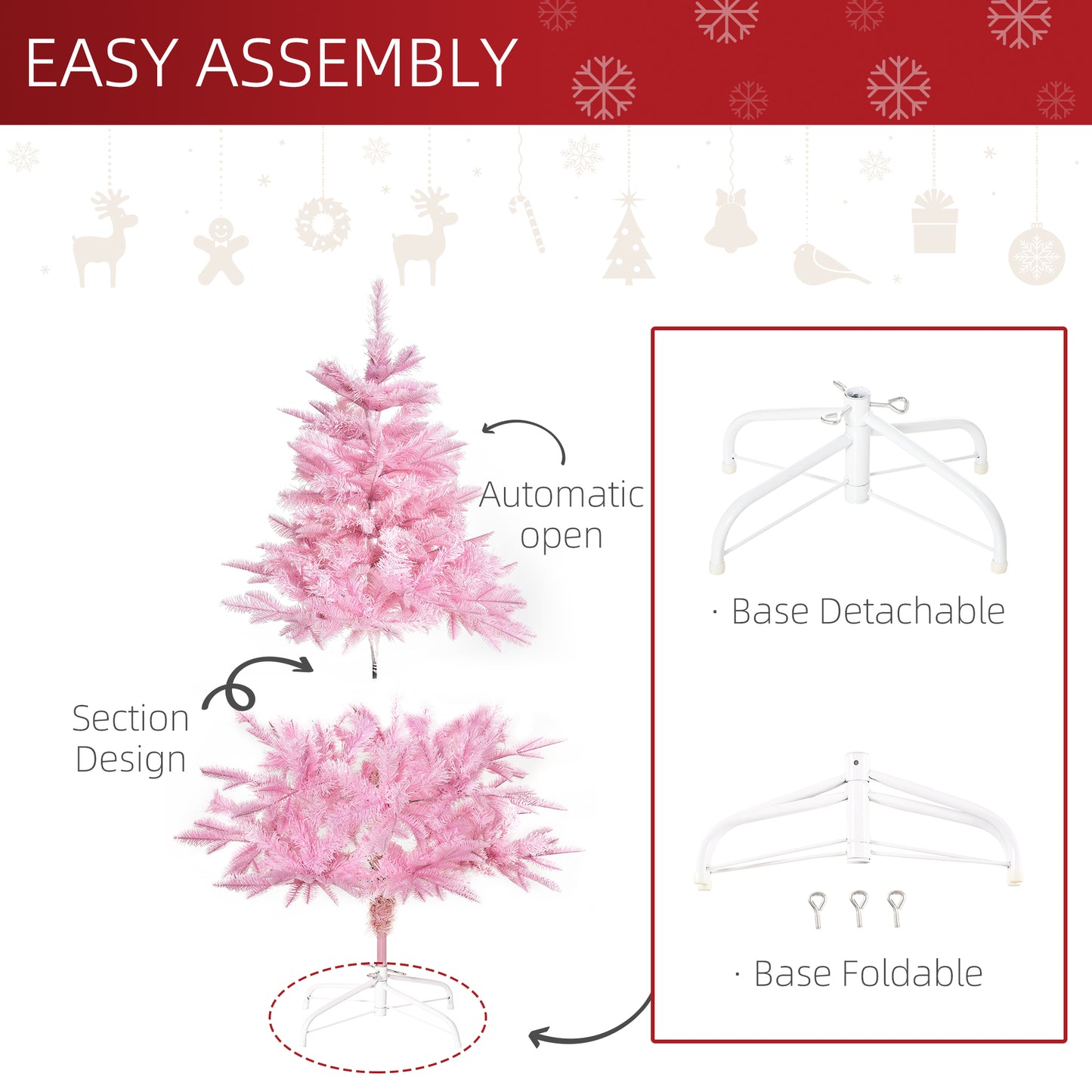 4FT Artificial Christmas Tree Holiday Xmas Holiday Tree Decoration with Automatic Open for Home Party, Pink