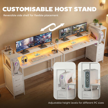 147cm Gaming Desk with Charging Station and Monitor Stand, Computer Table for Home Office with RGB Lights, White