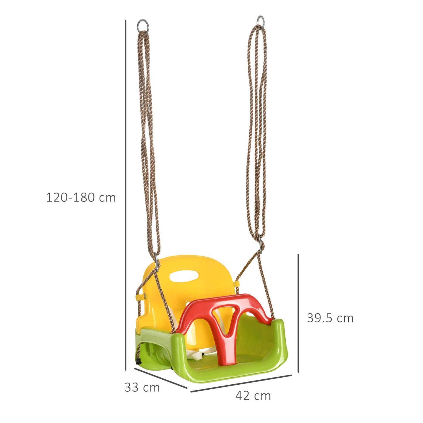 3 in 1 Detachable Kids Swing Seat with Safety Belt, Adjustable Rope for Indoor, Outdoor, Playground, Garden, Green