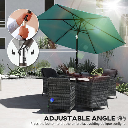 2.6 m Garden Parasol Umbrella with Aluminium Pole, Outdoor Patio Umbrella with Tilt and Crank, Vent, Turquoise