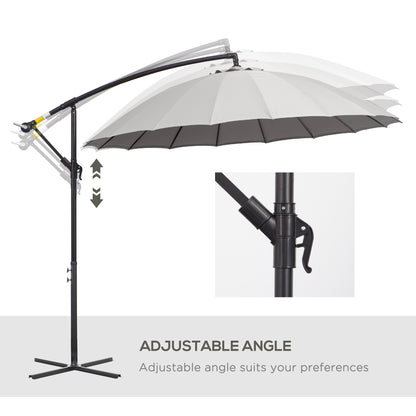 3(m) Cantilever Umbrella 18 Ribs & Vents Adjustable Angle for Patio Light Grey
