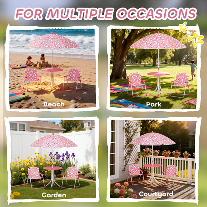 Kids Patio Table and Chair Set, Kids Garden Furniture with Umbrella, 4-Piece Bistro Set for Garden, Pink