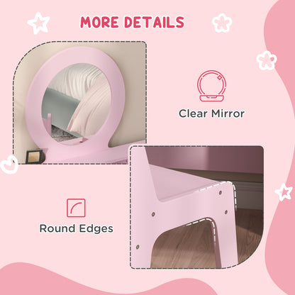 Kids Dressing Table Set Kids Make up Table with Stool and Mirror, Storage Drawers, Gift for Aged 3-8