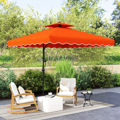 2.5m Cantilever Parasol with Easy Lever, Square Double Top Garden Parasol Umbrella with Ruffles and Cross Base