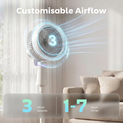 Pedestal Air Circulation Fan with Oscillating, Light Off, White