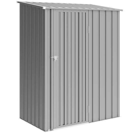 5ft x 3ft Garden Storage Shed, Outdoor Metal Shed with Sloped Roof, Aluminium Grey