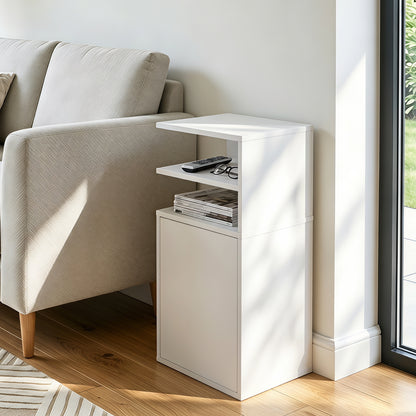 Slim Bedside Table Set of 2, Narrow Bedside Cabinet with Open Cubbies and Cupboard for Bedroom Living Room, White