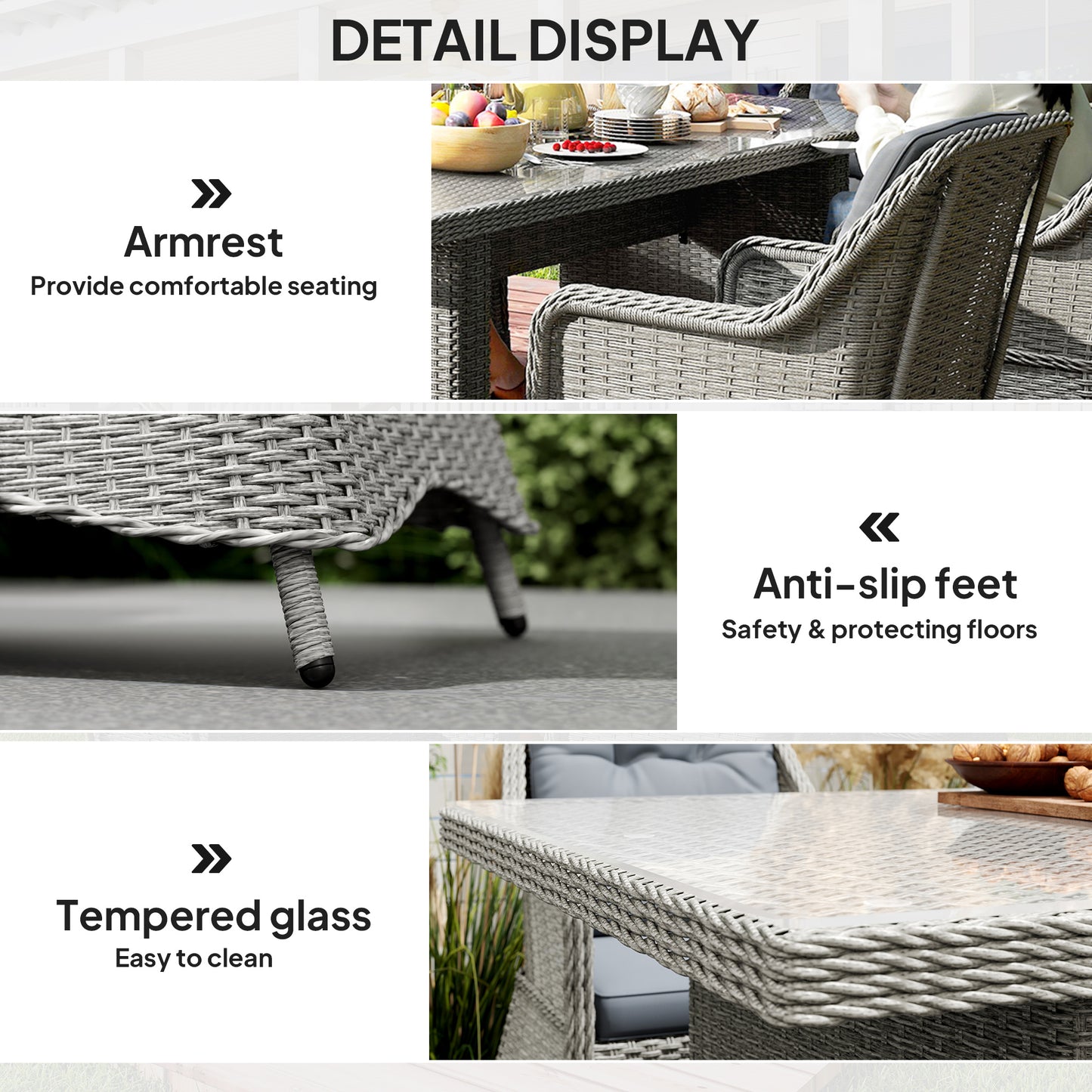 6 Seater Rattan Garden Dining Set with Cushions, Aluminium Outdoor Patio Furniture Set for Garden Gatherings & Outdoor Dining