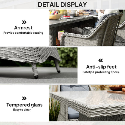 6 Seater Rattan Garden Dining Set with Cushions, Aluminium Outdoor Patio Furniture Set for Garden Gatherings & Outdoor Dining