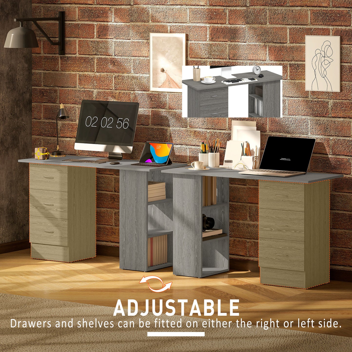 Computer Desk with Drawers, Home Office Desk, Writing Table, PC Workstation with 3 Storage Shelves for Working, Study