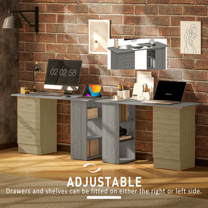 Computer Desk with Drawers, Home Office Desk, Writing Table, PC Workstation with 3 Storage Shelves for Working, Study