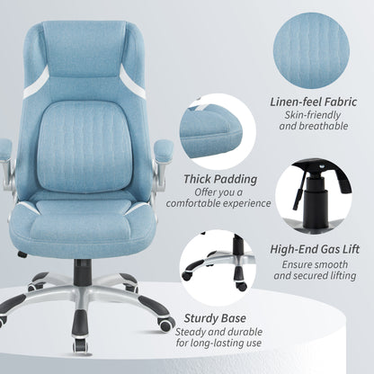 Linen-Look Office Chair, with Adjustable Height and Tension - Blue