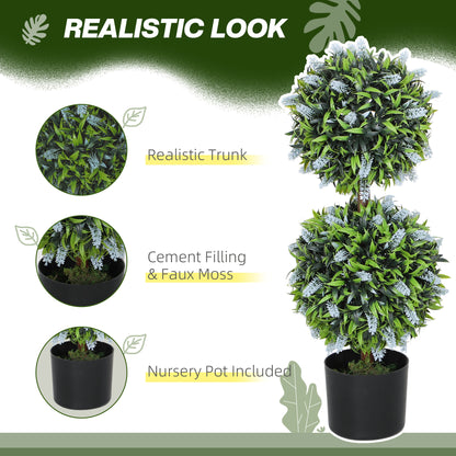 Set of 2 Artificial Plants, Lavender Flowers Ball Trees with Pot, for Home Indoor Outdoor Decor, 70cm