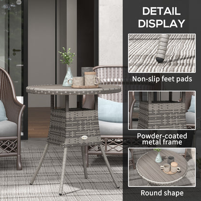 70 cm Wood-Effect Rattan Garden Table - Grey