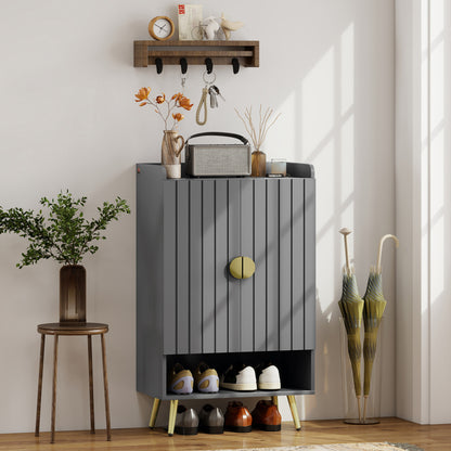 Modern Shoe Cabinet with 2 Doors, Open Shelf and Adjustable Shelves, 15 Pair Hallway Shoe Cupboard, Entryway Storage Unit