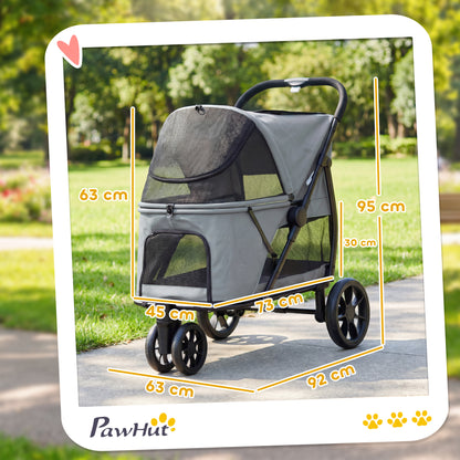 Dog Stroller, 3 Wheels Pet Stroller with Dual Entry, Easy One-Click Quick Fold, Mesh Windows, Washable Cushion