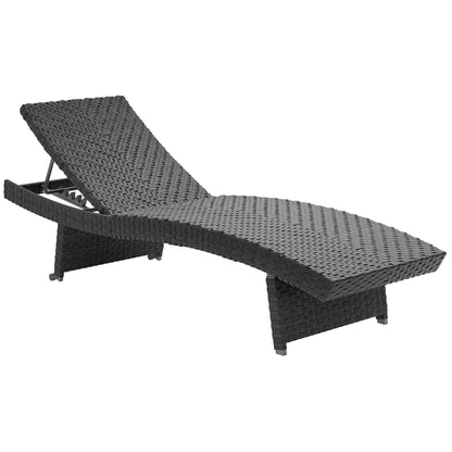 Outdoor PE Rattan Sun Lounger, Folding Wicker Garden Lounger Recliner with 4-Level Adjustable Backrest