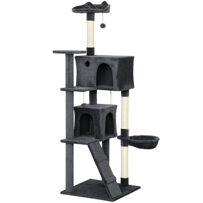 180cm Large Cat Tree Tower with Sisal Scratching Posts, Condos, Plush Perches, Hammock, Ladder, Dark Grey