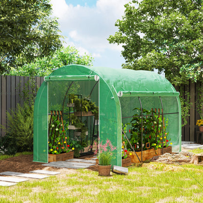 296 x 196cm Steel Frame Polytunnel Greenhouse - Green
