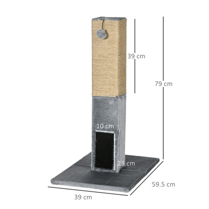 Cat Tree Scratching Post for Indoor Cats 79cm Jute Scratcher Climber w/ Carpet Base Dangling Toy – Grey
