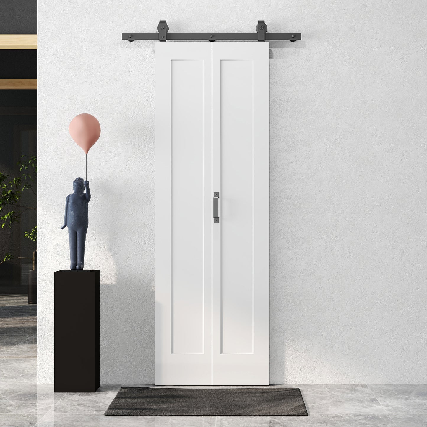 Slide Door, 70cm Modern Sliding Door Set Kit with Steel Rail, White