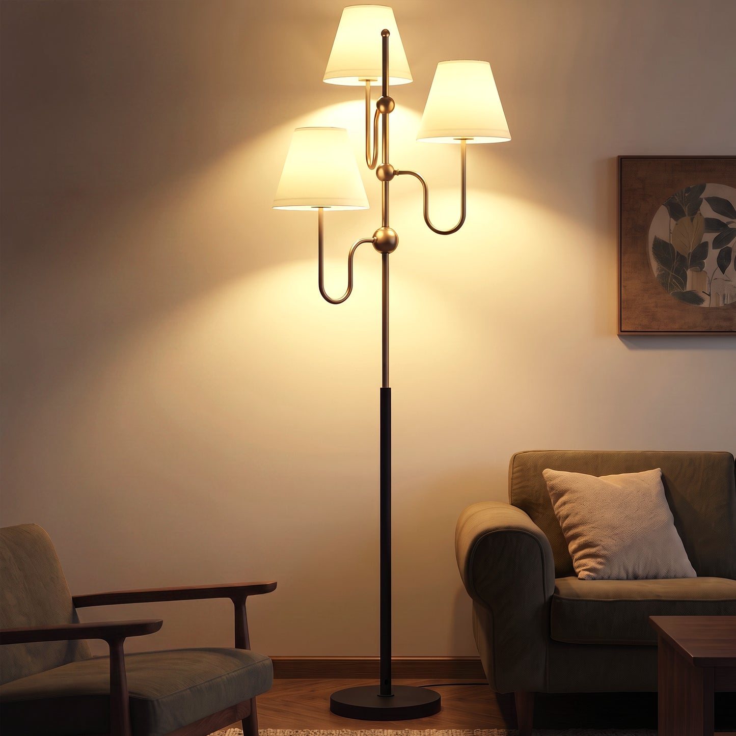 Floor Lamp, 165 cm Tall Standing Lamp with 3 Light and Foot Switch for Living Room, Bedroom, Bedside, Office