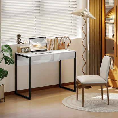 High Gloss Work Table, with Drawers - White