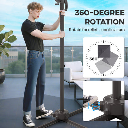 2.5m Cantilever Parasol with Solar Powered LED Lights, 360° Rotation, Tilt Adjustment, Crank Handle, Dark Grey