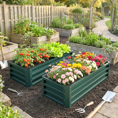 Set of Two 110 x 50 cm Steel Planter Boxes - Green