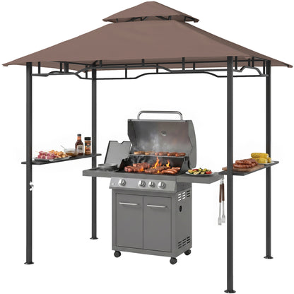 2.5x1.5m (8'x5') Grill Gazebo Canopy, Double Tiered Outdoor BBQ Gazebo Shelter with 2 Side Shelves for Garden, Patio