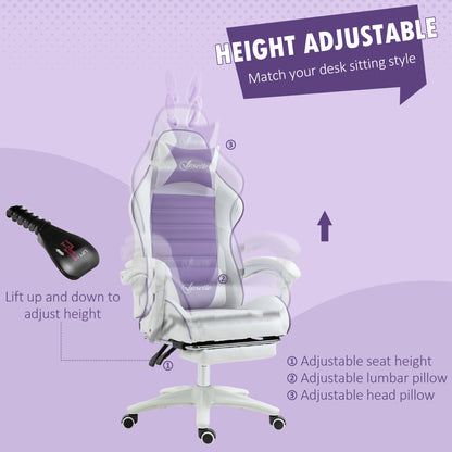 Racing Gaming Chair, Reclining PU Leather Computer Chair with Removable Rabbit Ears, Footrest, Headrest and Lumber Support