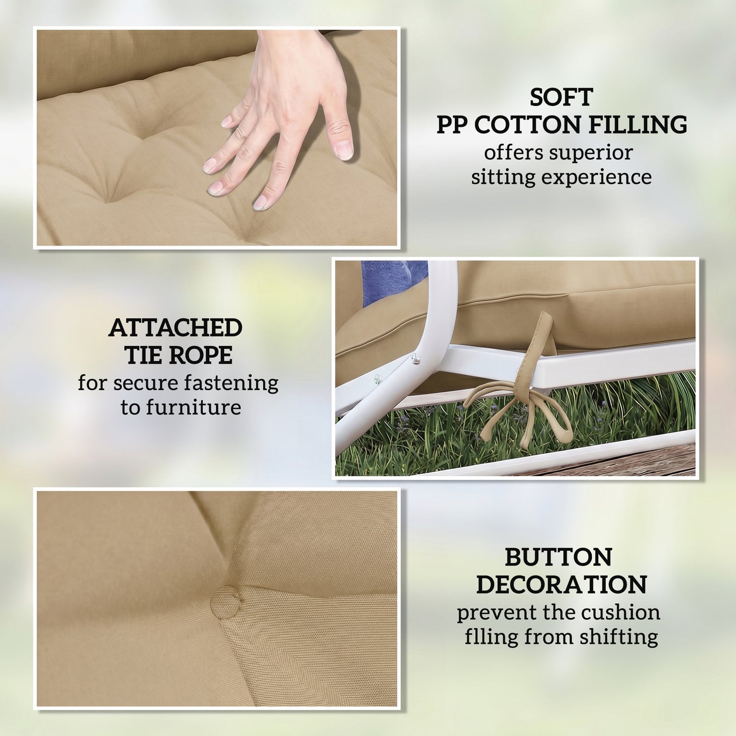 Garden Bench Cushion, 2 Seater Swing Chair Cushion, Seat Pad with Ties for Indoor and Outdoor Use, 110 x 120 cm