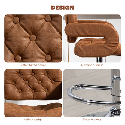 PU Leather Upholstered Swivel Bar Stool, Height Adjustable with Back, Armrest, Footrest, Brown