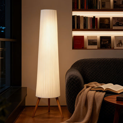 Dimmable Tripod Floor Lamp with Foot Switch, Nordic Standing Lamp with Fabric Shade, 153cm, White, White and Natural