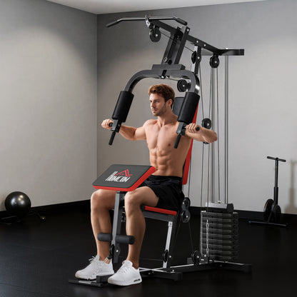 Multigym Station, with 66KG Weight Stack, for Strength Training - Red & Black