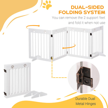 Freestanding Pet Gate 4 Panel Wooden Dog Barrier Folding Safety Fence with Support Feet up to 204cm Long 61cm Tall for Doorwa