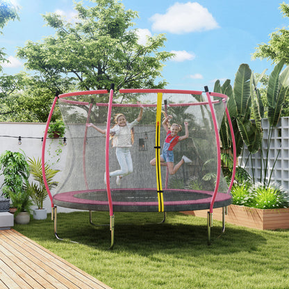10ft Outdoor Trampoline with Enclosure Net, Spring Cover, Pink