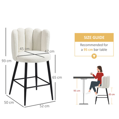 Bar Stools Set of 2, Modern Boucle Upholstered Shell Barstools, Breakfast Bar Chairs with Backrest